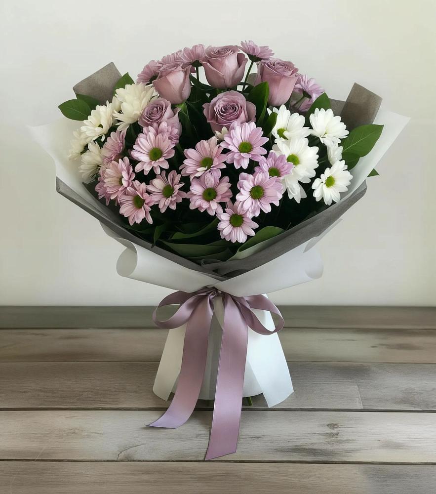 Букет цветов из: Хризантемы и Розы в Родыках