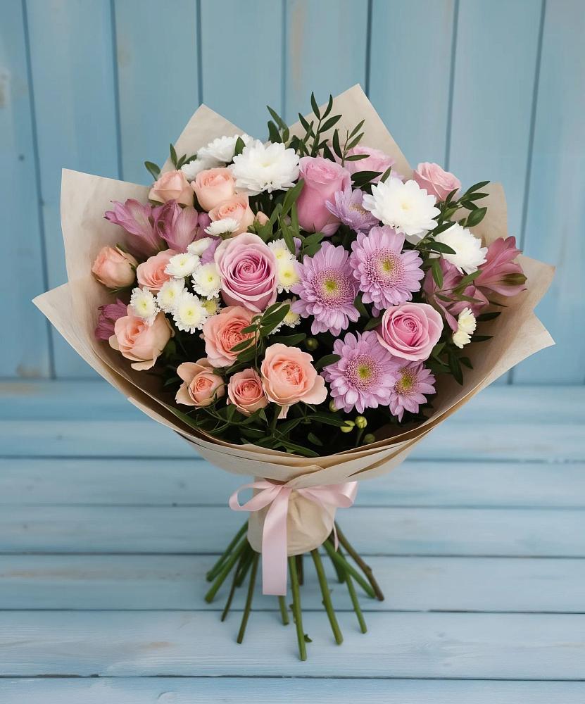 Букет цветов из: Хризантемы, Розы и Альстромерии в Родыках