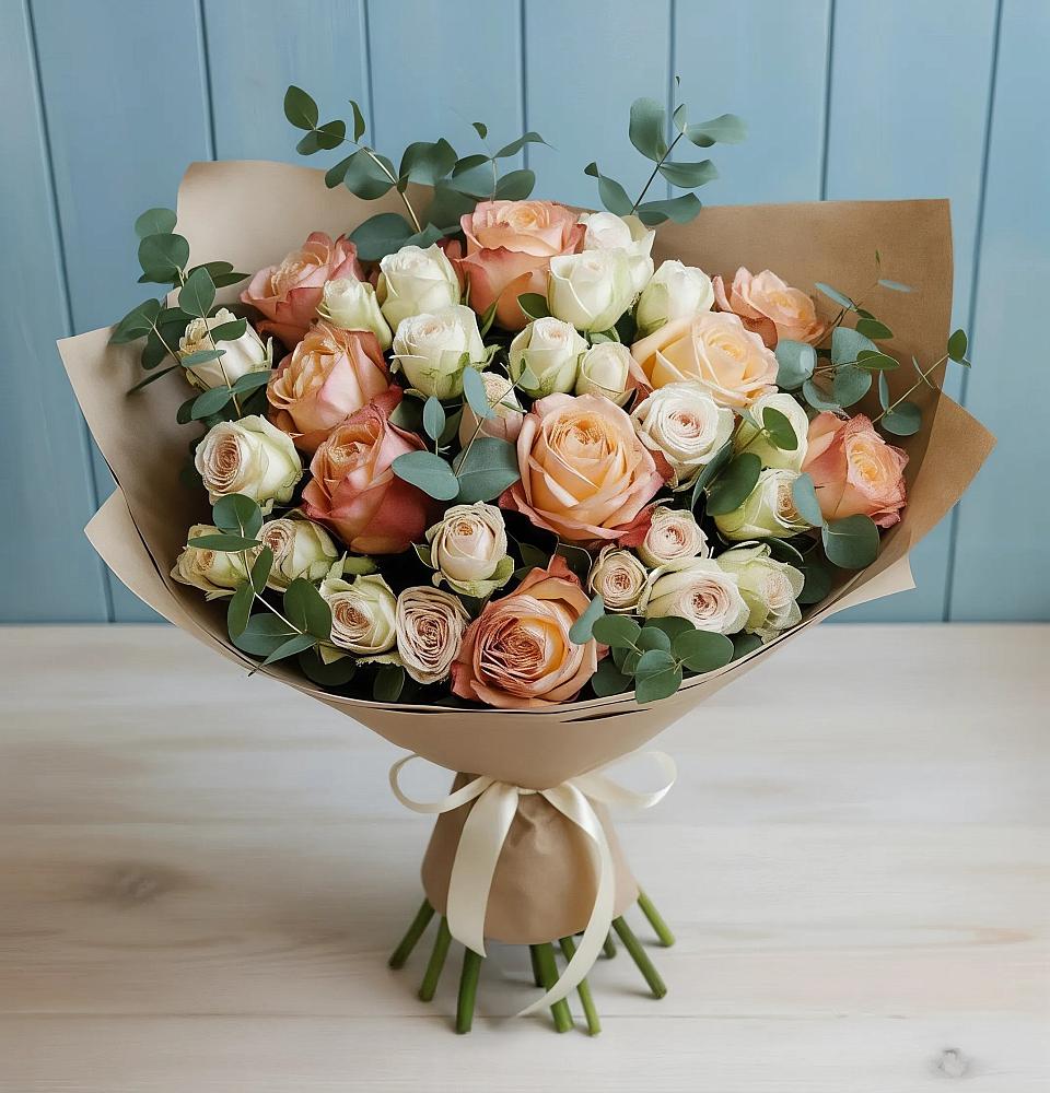 Букет цветов из: Альстромерии и Розы в Родыках