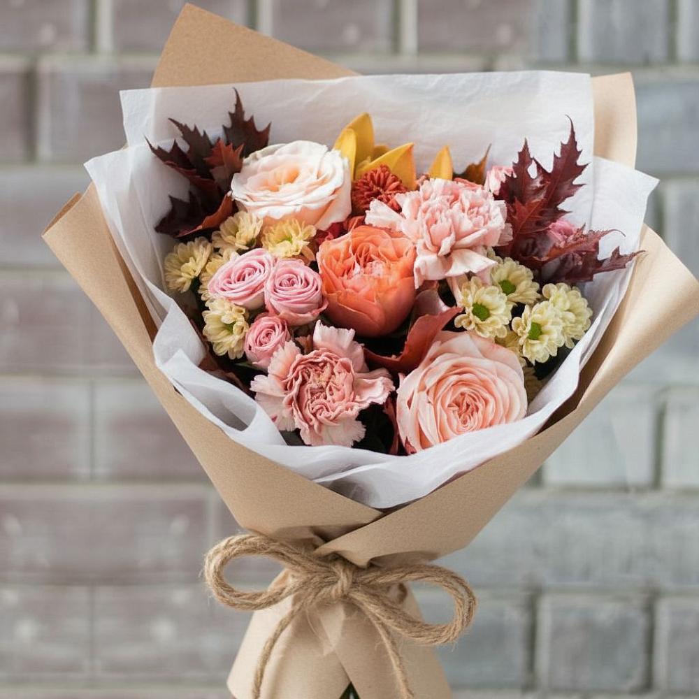 Букет цветов из: Гвоздики, Хризантемы и Розы в Родыках