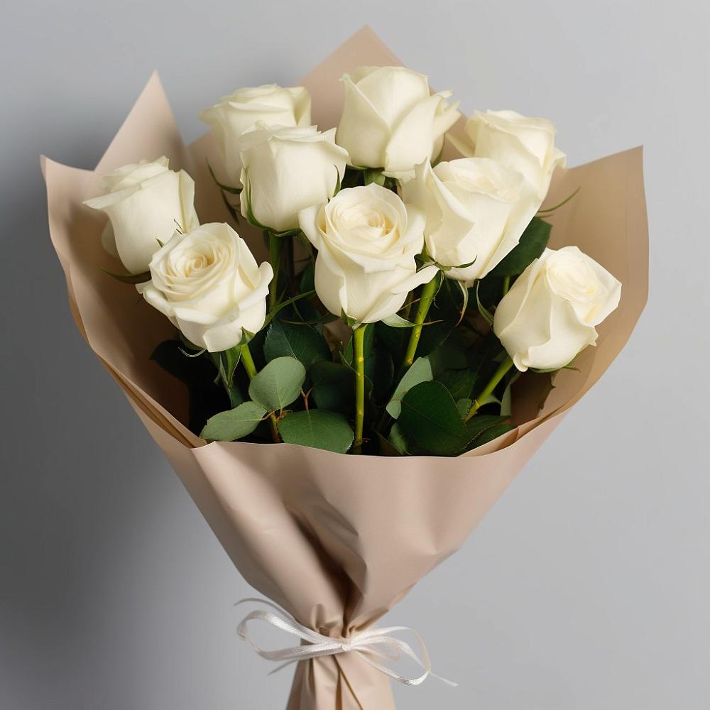 Букет 9 Белых роз Эдлесс Лав в Родыках