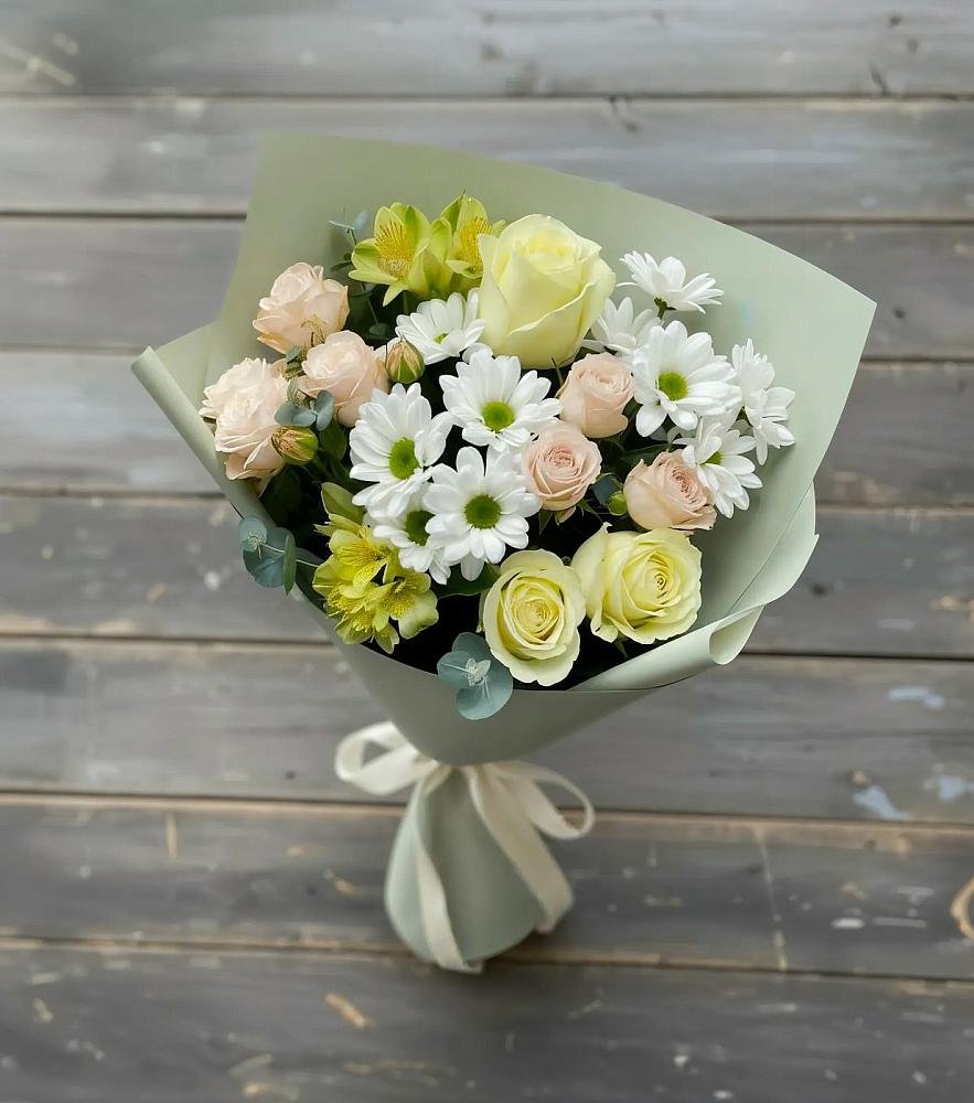 Букет цветов из: Альстромерии, Розы и Хризантемы в Родыках