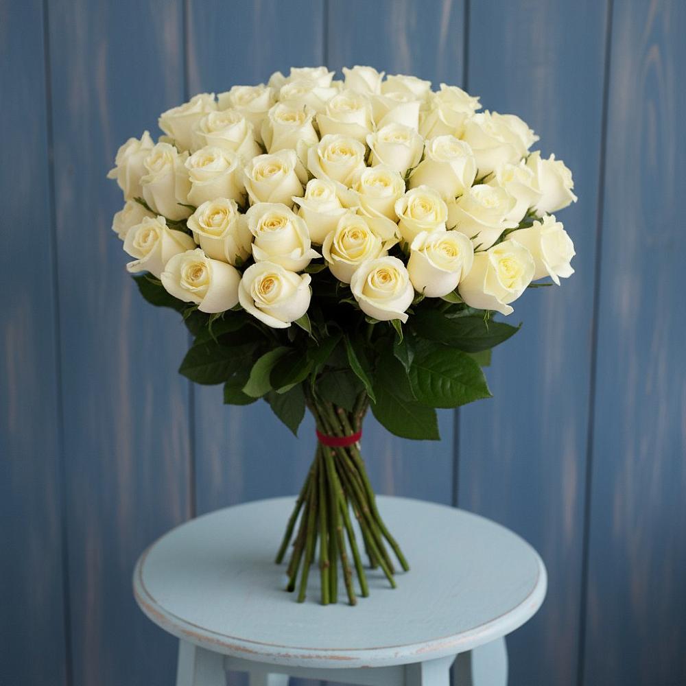 Букет 51 Белая роза Эдлесс Лав в Родыках