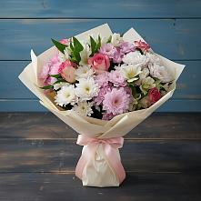 Букет цветов из:  Хризантемы, Альстромерии и Розы #REPLACE_PRED# Родыках