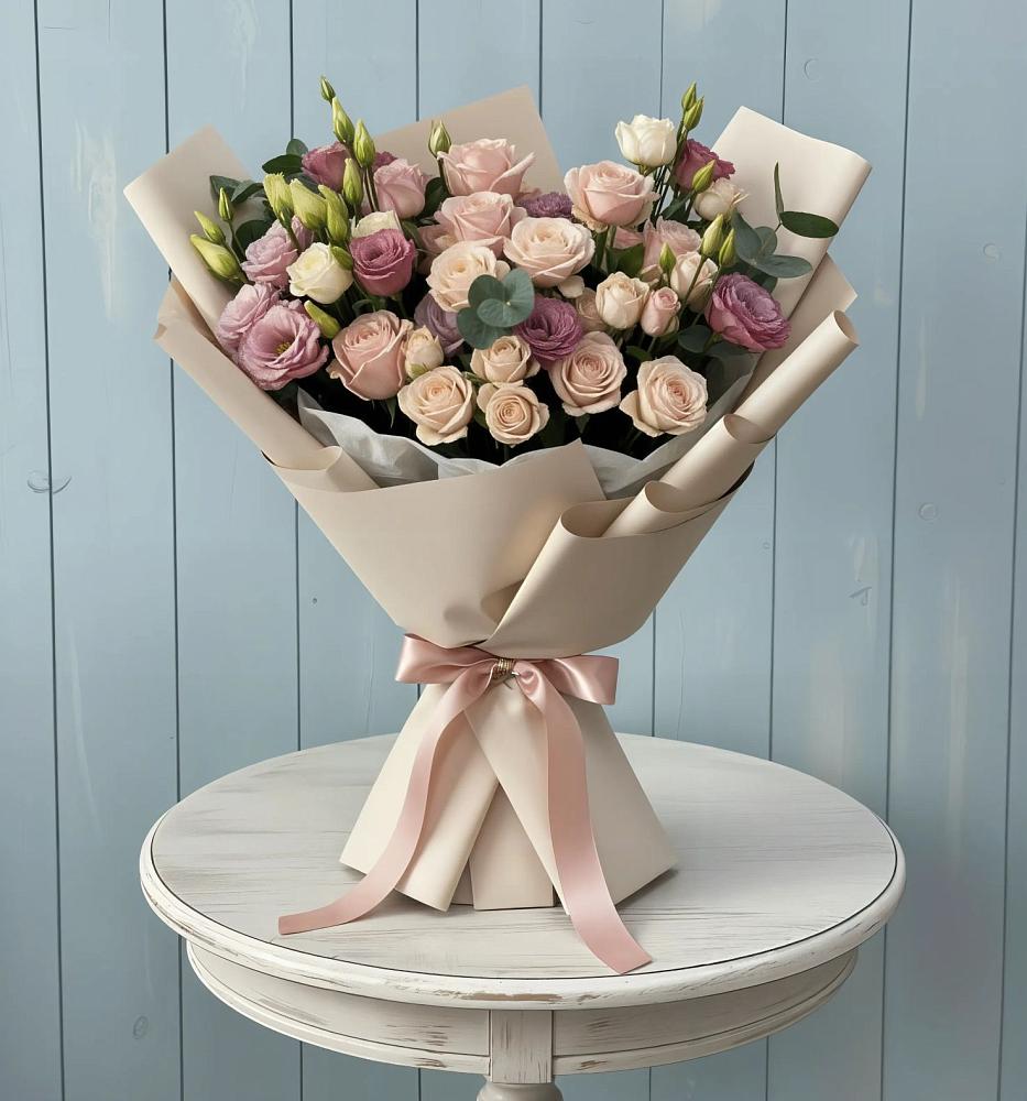 Букет цветов из: Розы и Лизиантусы в Родыках