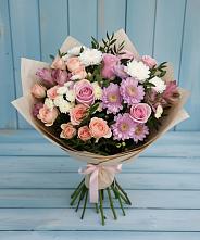 Букет цветов из:  Хризантемы, Розы и Альстромерии в Родыках