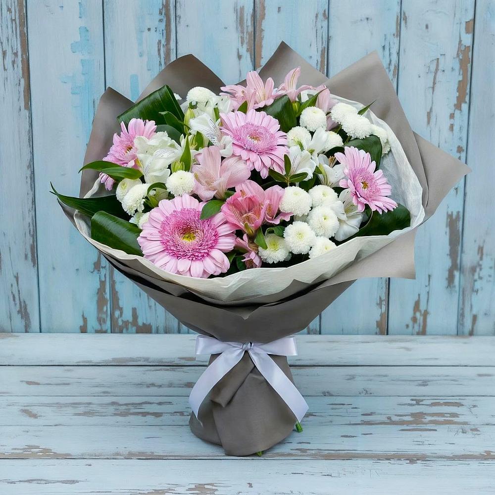 Букет цветов из: Герберы, Альстромерии и Хризантемы в Родыках