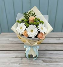 Букет цветов из:  Герберы, Розы и Хризантемы в Родыках